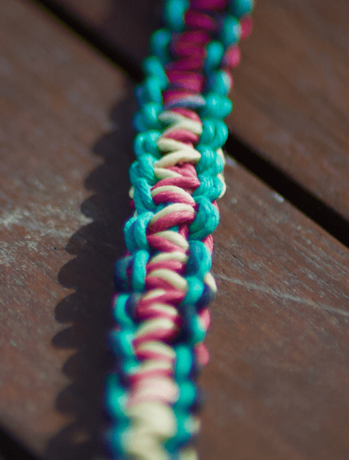 Close-up of a wish bracelet's knots